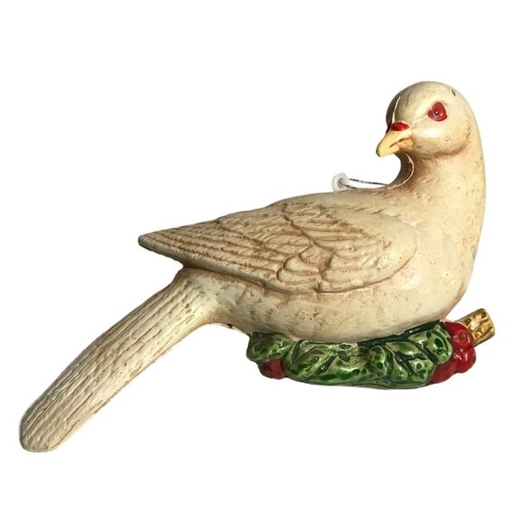 Dove Birds Christmas Tree Ornament Holly Accents Hard Plastic - Picture 2 of 12